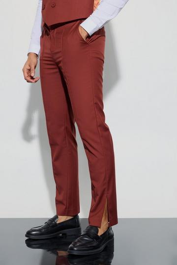 Burgundy Red Tailored Straight Fit Trousers