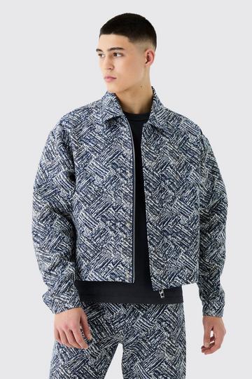 Boxy Fit Fabric Interest Tapestry Jacket blue