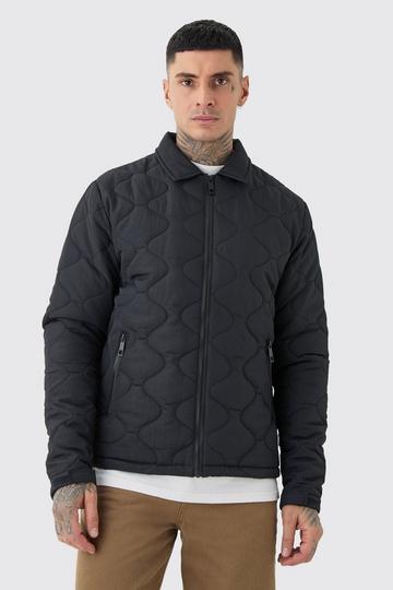 Black Tall Onion Quilted Collar Jacket In Black