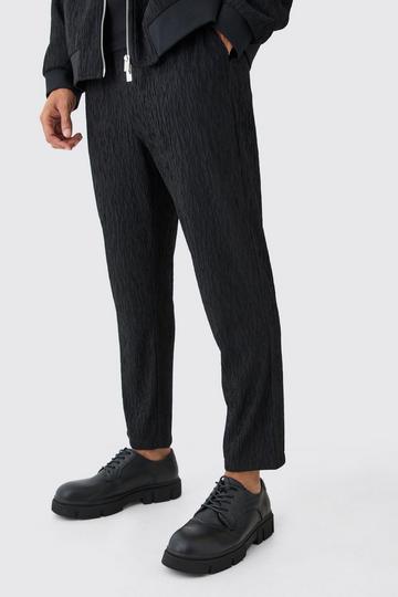 Textured Satin Elasticated Waist Tapered Trousers black