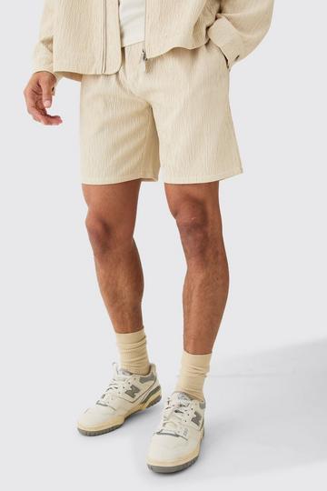 Textured Satin Elasticated Waist Shorts ecru