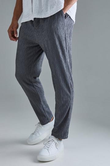 Textured Satin Elasticated Waist Tapered Trousers grey blue