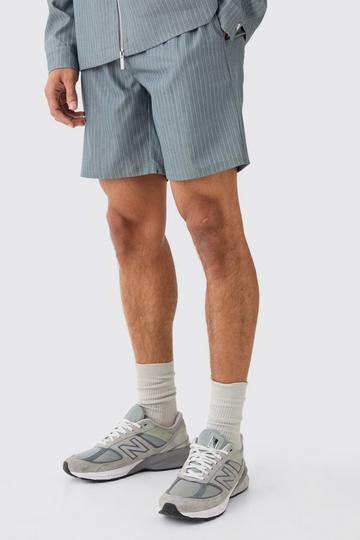 Pinstripe Elasticated Waist Shorts grey