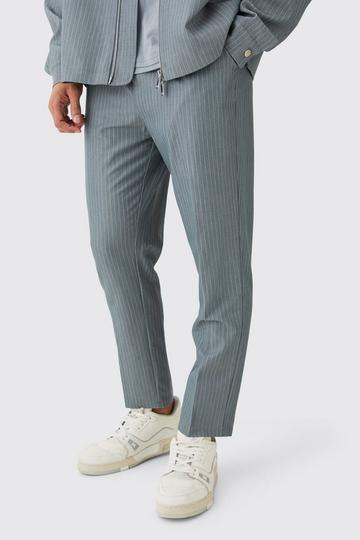 Pinstripe Elasticated Waist Tapered Trousers grey