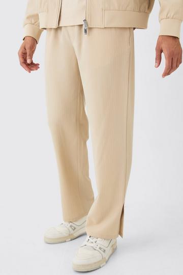 Pinstripe Elasticated Waist Split Hem Trousers beige