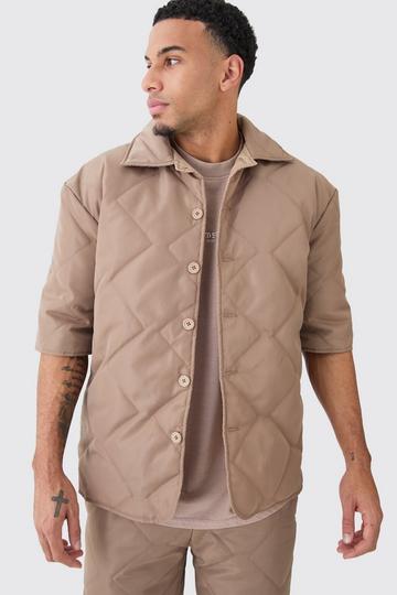 Oversized Short Sleeve Quilted Shirt taupe