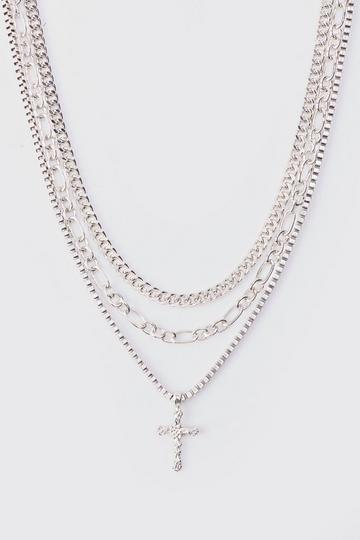 Silver Cross Multi Layer Necklace