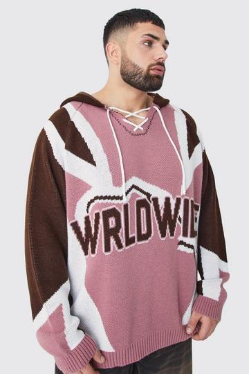 Plus Oversized Lace Up Hockey Jumper With Hood pink