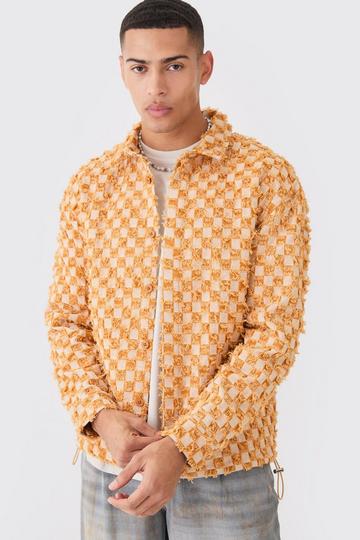 Boxy Checkerboard Distressed Checked Overshirt sand