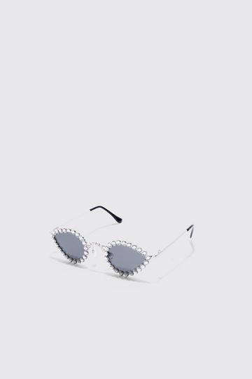 Diamante Oval Sunglasses silver