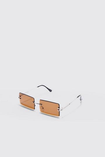 Brown Rimless Rectangular Sunglasses