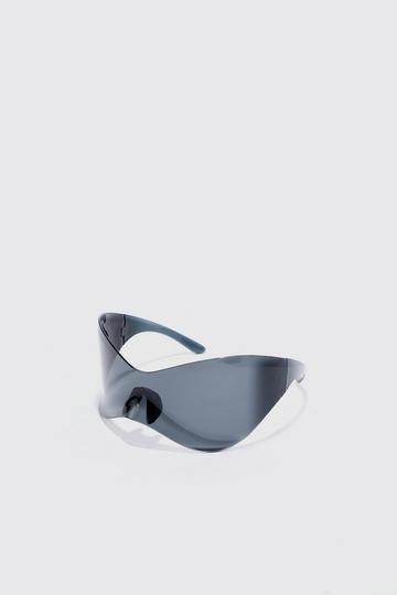 Black Shield Racer Rimless Plastic Sunglasses