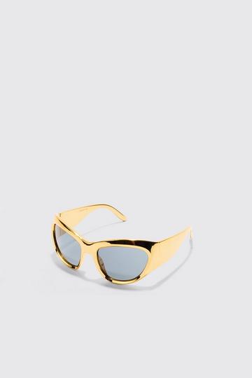 Shield Lens Metallic Frame Sunglasses gold