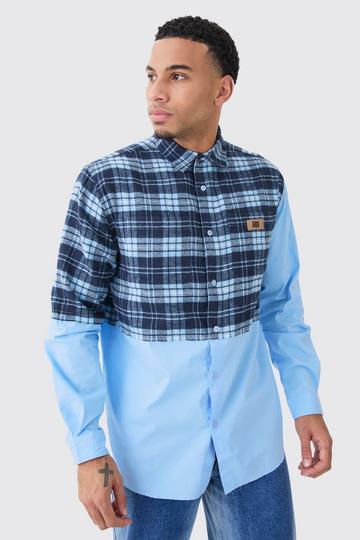 Oversized Twill Spliced Check Overshirt pale blue