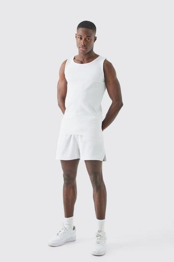 White Pleated Muscle Vest And Runner Short