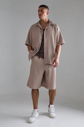 Men's Tall Twill Jacquard Shirt And Short Set