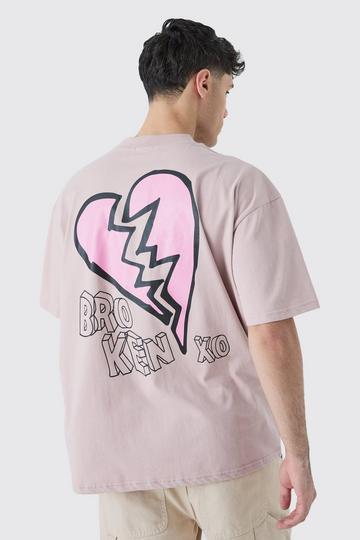 Oversized Broken Hearts T-shirt mauve