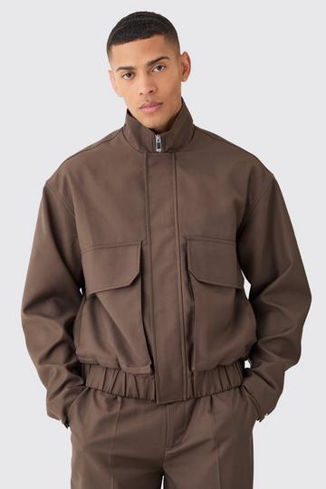 Funnel Neck Relaxed Fit Utility Smart Jacket chocolate