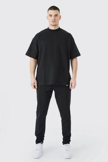Tall Oversized T-shirt & Taper Jogger Interlock Set black