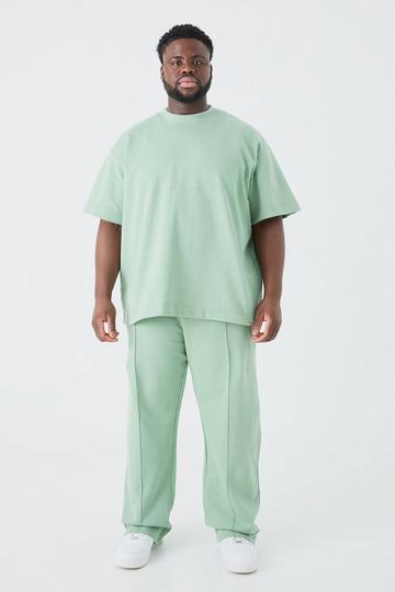 Sage Green Plus Oversized T-shirt & Relaxed Jogger Interlock Set