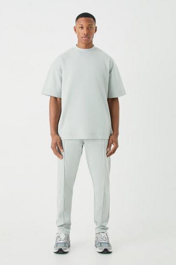 Oversized T-shirt & Taper Jogger Interlock Set light grey