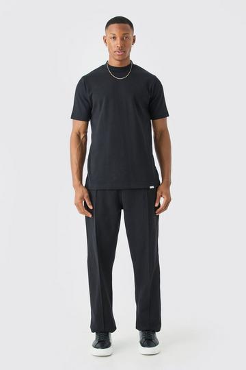 Slim T-shirt & Jogger Interlock Set black