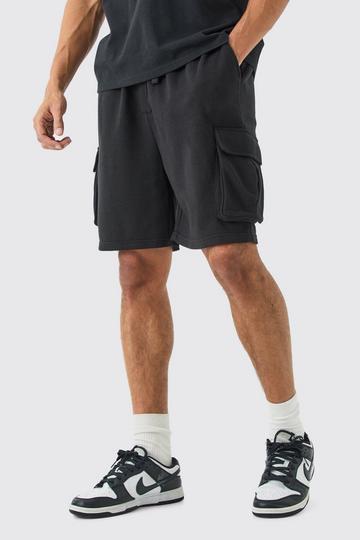 Oversized Drop Crotch Cargo Pocket Jersey Shorts black