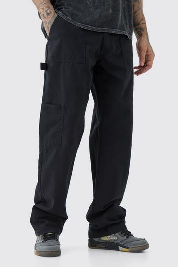 Tall Relaxed Fit Washed Carpenter Cargo Trouser black