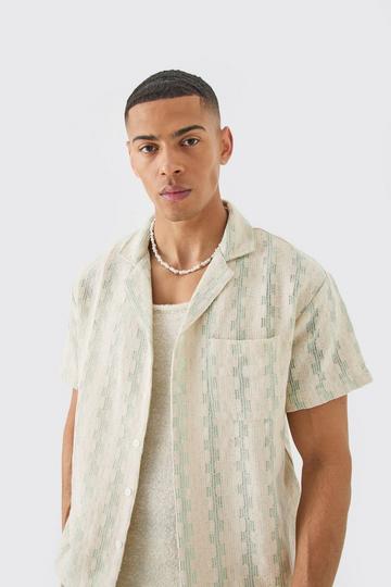 Open Weave Geometric Stripe Boxy Shirt sage