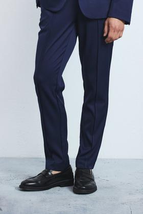 Navy Slim Half Elasticated Waist Formal Trousers