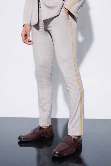 Skinny Fixed Waist Tailored Check Trouser stone
