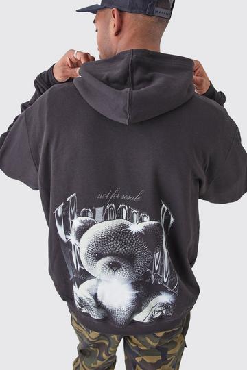 Tall Oversized Homme Teddy Print Graphic Hoodie black