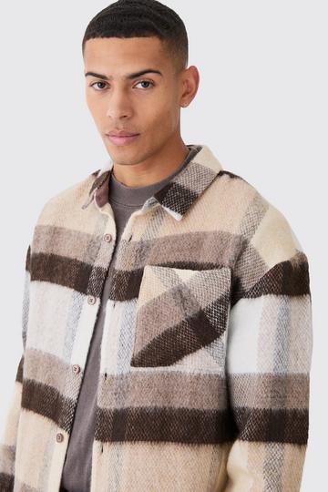 Extreme Heavy Brushed Check Boxy Overshirt brown