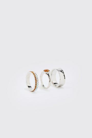 3 Pack Stone Rings silver