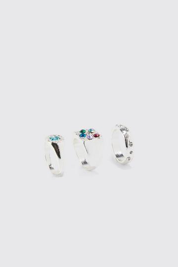 Silver 3 Pack Stone Rings
