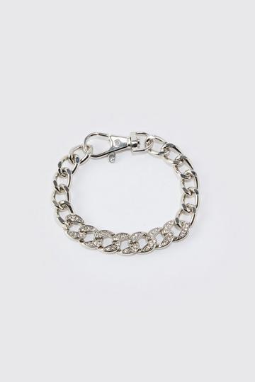 Rhinestone Chunky Chain Clasp Detail Bracelet silver