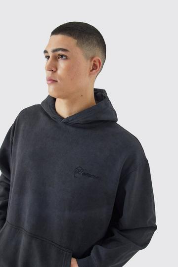 Oversized Washed Embroidered Hoodie black