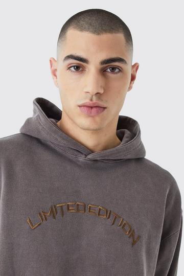 Oversized Washed Embroidered Hoodie chocolate