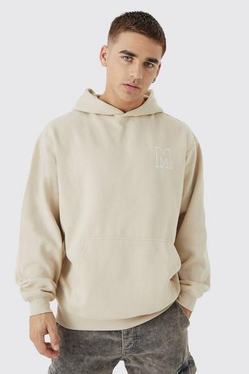 Oversized M Embroidered Hoodie sand