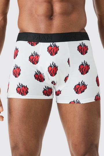 Printed Heart Flames Boxers white