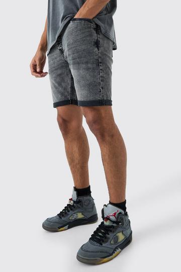 Skinny Stretch Denim Shorts In Charcoal charcoal