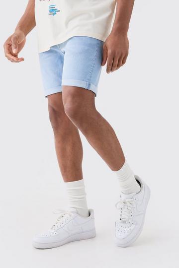 Blue Skinny Stretch Denim Shorts In Light Blue