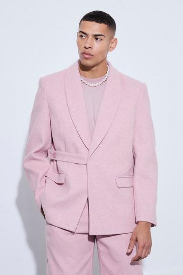 Wool Look Oversized Strap Detail Blazer pink