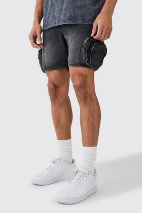 Straight Rigid Mesh Overlay Denim Shorts