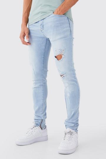 Mens Skinny Stretch Stacked All Over Slash Jeans ice blue