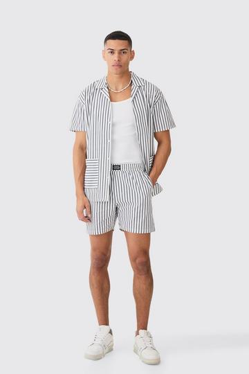 Short Sleeve Oversized Stripe Hem Pocket Shirt grey