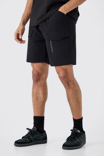 Black Elastic Relaxed Lightweight Stretch Cargo With Zip