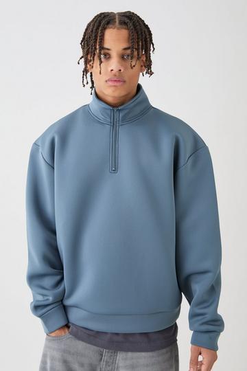Oversized Boxy Quarter Zip Bonded Scuba Sweater slate blue