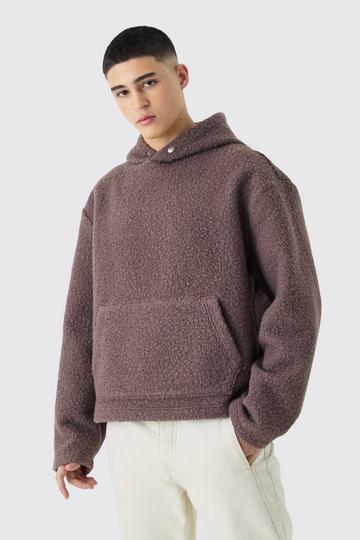 Brown Oversized Boxy Boucle Borg Hoodie