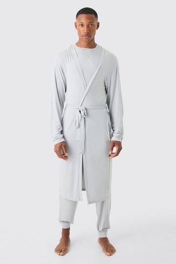 Premium Modal Mix Relaxed Robe, T-shirt & Lounge Bottom Set ash grey